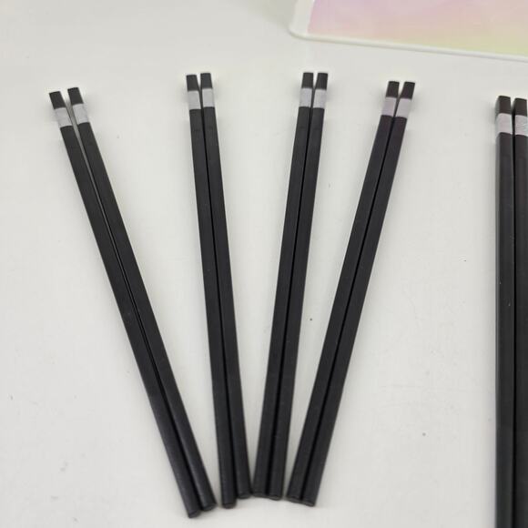 Asian Style Black Chopstick Set – 8 Count Reusable with Metallic Accent Bands - Picture 3 of 7